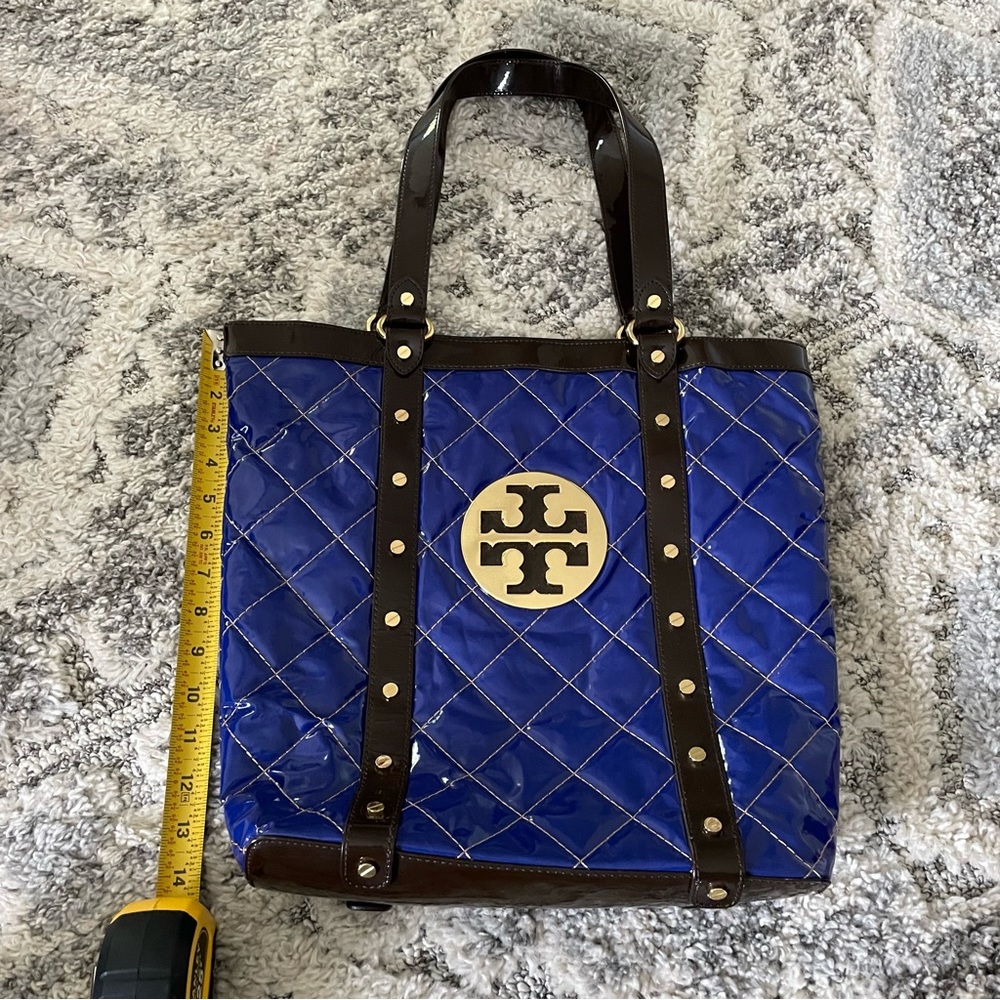 Tory Burch blue and black glossy bag